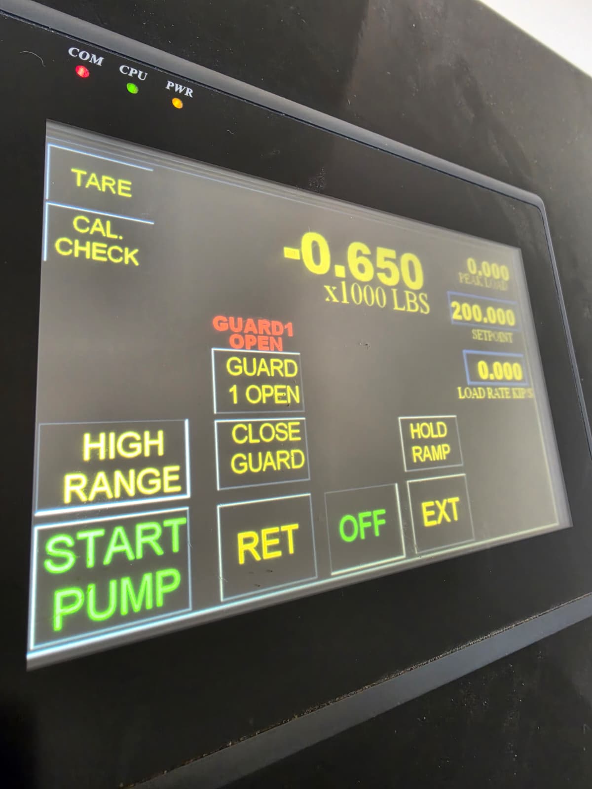 Load-test control panel rated to 225,000 lb at Zia Wire Rope